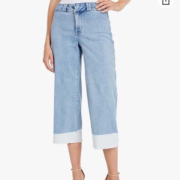 NYDJ Wide Leg Bleach Cuff Dip Denim Jeans With Wide High Waistband SZ 10